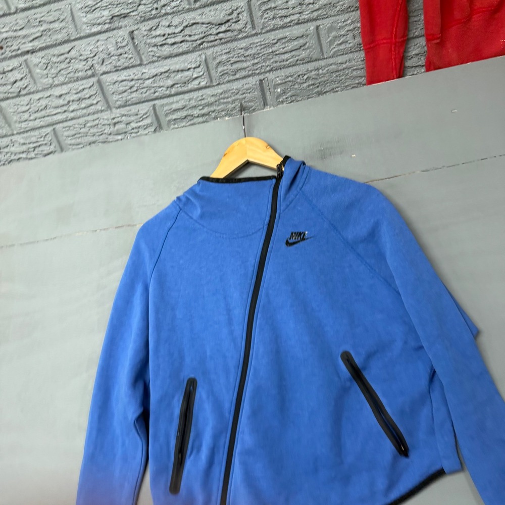 Nike Tech Fleece Asymmetrical Side Zip Hoodie Blue Heathered Scuba Hood Mens M